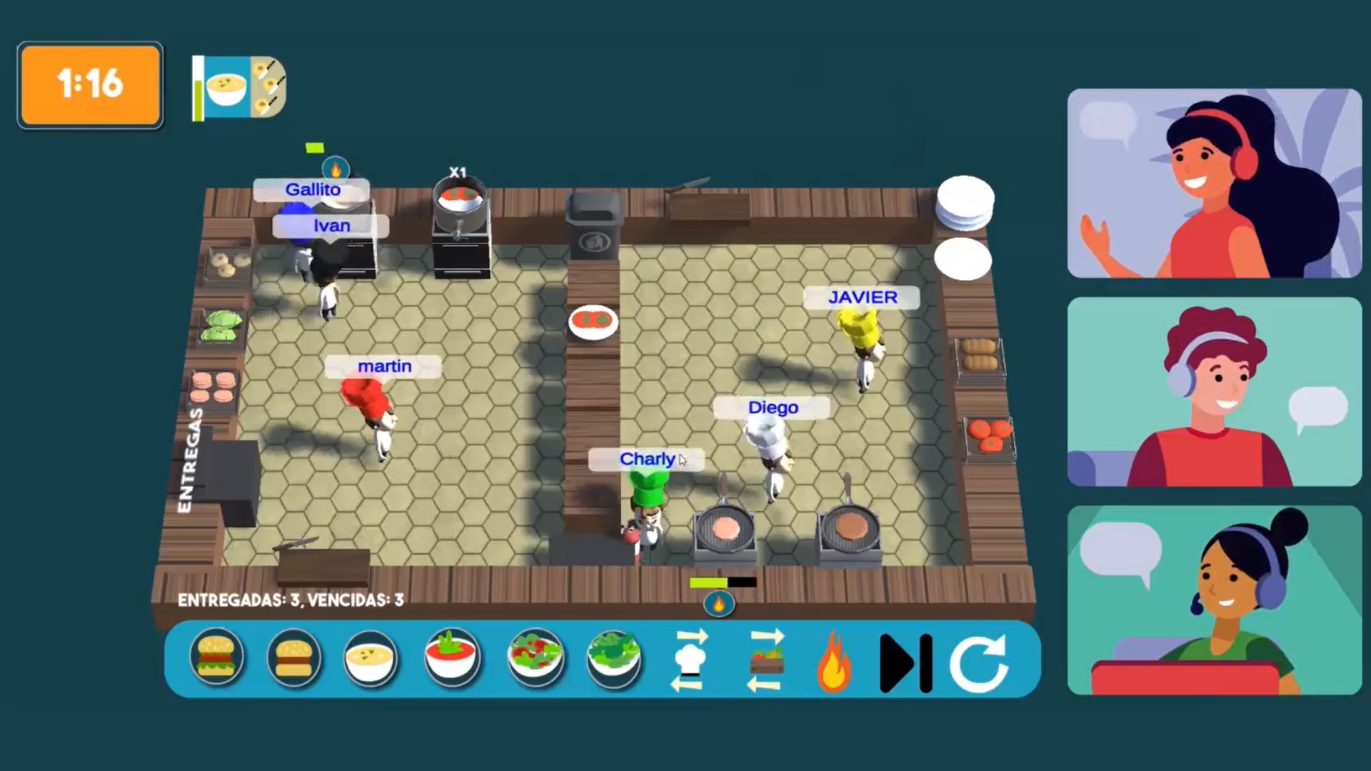 Partida de TeamCook — vista del juego con equipo en videollamada